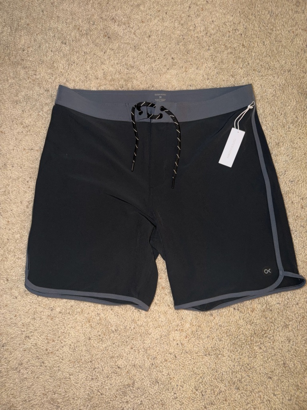 Outerknown All Time Scallops Black Board Shorts with Gray Trim